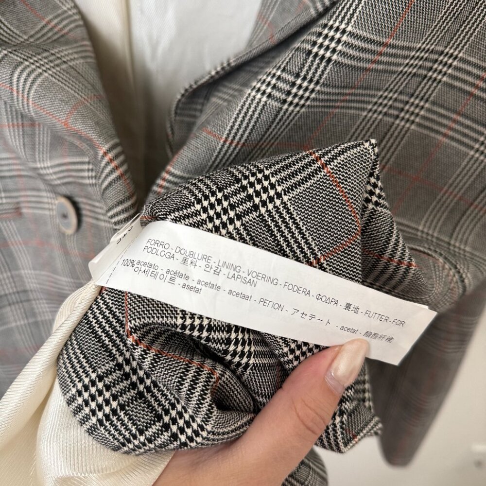 Zara Basic gray plaid double-breasted blazer - image 5